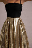 Nicci Black & Gold Strappy Midi Dress With Sequin Skirt
