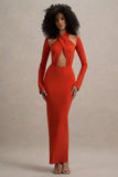 Gita Orange Halter-Neck Long-Sleeve Maxi Dress