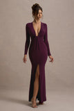 Aluna Plum Plunge-Neck Twisted Split Maxi Dress