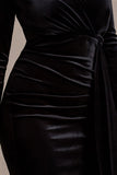 Arcadia Black Velvet Plunge-Neck Wrap Midi Dress