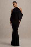 Teresa Black High-Neck Cold-Shoulder Maxi Dress