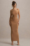Dalarie Brown One-Shoulder Gathered Maxi Dress