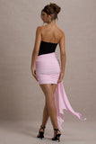 Sweetie Black & Pink Ruched Mini Dress With Drape