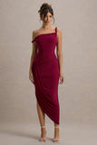 Angelique Burgundy Twisted Asymmetric Maxi Dress