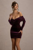 Gilda Port Velvet Bardot Long-Sleeve Mini Dress