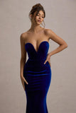 Pacifica Cobalt Velvet Plunge-Neck Strapless Maxi Dress