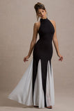 Litzy Black High-Neck Maxi Dress With White Chiffon Trim