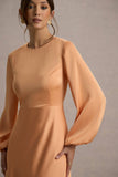 Crawley Peach Satin Puff-Sleeve Maxi Dress