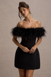 Palace Black Bardot Mini Dress With Feather Trim
