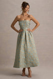Zuma Light Blue Jacquard Strapless Midi Dress
