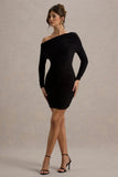 Zhara Black Ruched One-Shoulder Bodycon Mini Dress