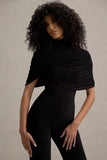 Isoline Black Twist Cape Flared-Leg Jumpsuit