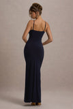Jeanne Navy Plunge Ruched Cami Maxi Dress With Split