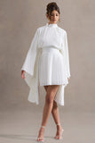 Charity White Pleated High-Neck Mini Dress With Cape Sleeves