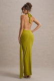 Rosina Green Halter-Neck Draped Maxi Dress With Sash