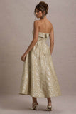 Zuma Gold Metallic Jacquard Strapless Midi Dress