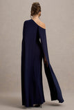 Florentina Navy One-Shoulder Cape Maxi Dress