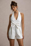 Darla White Plunge Neck Playsuit With Bow