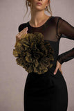 Ruchi Black Sheer Mini Dress With Corsage Detail