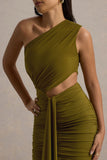 Beline Green One-Shoulder Cut-Out Maxi Dress With Drape