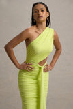 Beline Lime Green One-Shoulder Cut-Out Maxi Dress With Drape
