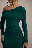 Valina Green Ruched Asymmetric Maxi Dress With Drape