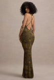 Allana Yellow Floral Print Cowl-Neck Open-Back Maxi Dress