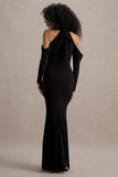 Hurghada Black Plunge-Neck Long-Sleeve Maxi Dress