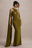 Rhoda Green Twist Halter-Neck Cape Maxi Dress