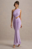 Beline Lavender One-Shoulder Cut-Out Maxi Dress With Drape