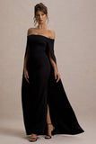 Genovia Black Bardot Cape Maxi Dress