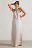 Everleigh Cream Satin Relaxed Fit Maxi Column Dress With Corsage