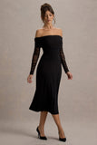 Missy Black Bardot Long-Sleeve Midi Dress