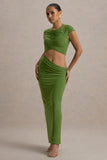 Pia Green Short-Sleeve Maxi Dress With Cut-Out