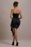 Sweet Talk Black Satin Bandeau Mini Dress With Drape Skirt
