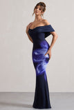 Alaia Navy Floral Print Bardot Maxi Dress