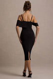 Bethan Black Bodycon Strappy Mesh Bardot Midi Dress