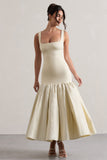 Parida Cream Poplin Drop-Waist Maxi Dress With Peplum Hem