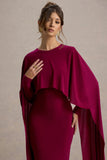 Belinda Burgundy Draped Maxi Dress With Cape Sleeves