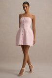 Anniston Pink Bandeau Tailored Button Mini Dress
