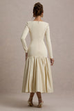 Perpetua Cream Drop-Waist Midi Dress With Volume Skirt