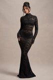Delevingne Black Lace Sheer Long-Sleeve Maxi Dress