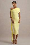 Vallea Lemon One-Shoulder Draped Midi Dress