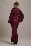 Kaelin Berry Sequin Plunge-Neck Maxi Dress