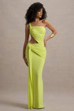 Giovanna Lime Green Asymmetric Maxi Dress With Wrap Skirt
