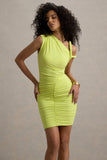 Elira Lime Green Ruched Mini Dress With Twisted Detail
