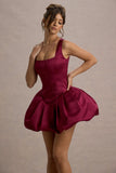 Bramble Port Satin Square-Neck Puffball Mini Dress