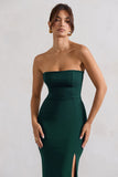 Belle of The Ball Bottle Green Bandeau Maxi Dress With Split Hem