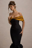 Despina Black Bardot Midi Dress With Ruffle Hem