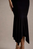 Prianyka Black High-Neck Draped Midi Dress